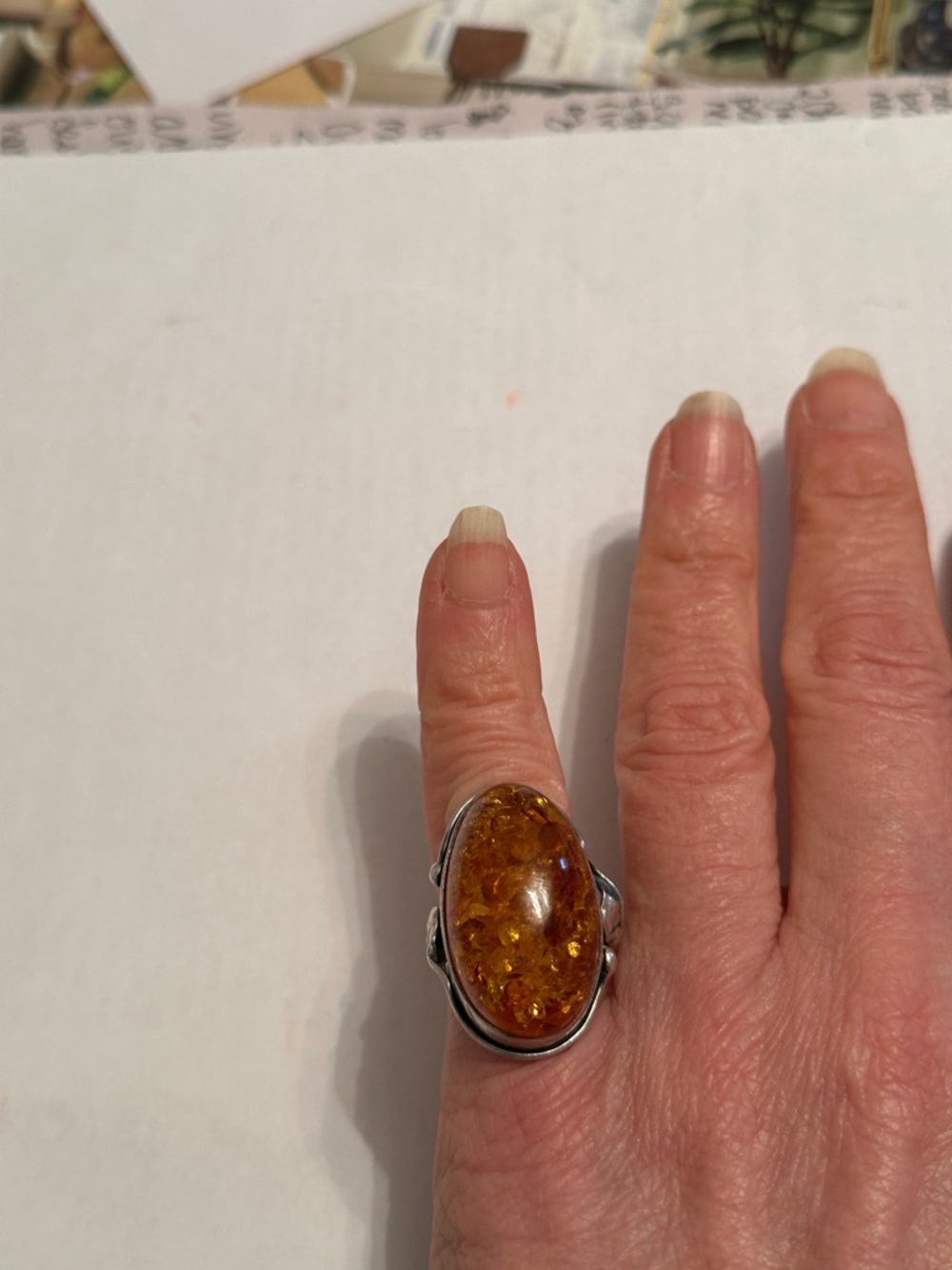 Baltic Amber Sterling Silver Art Nouveau Ring